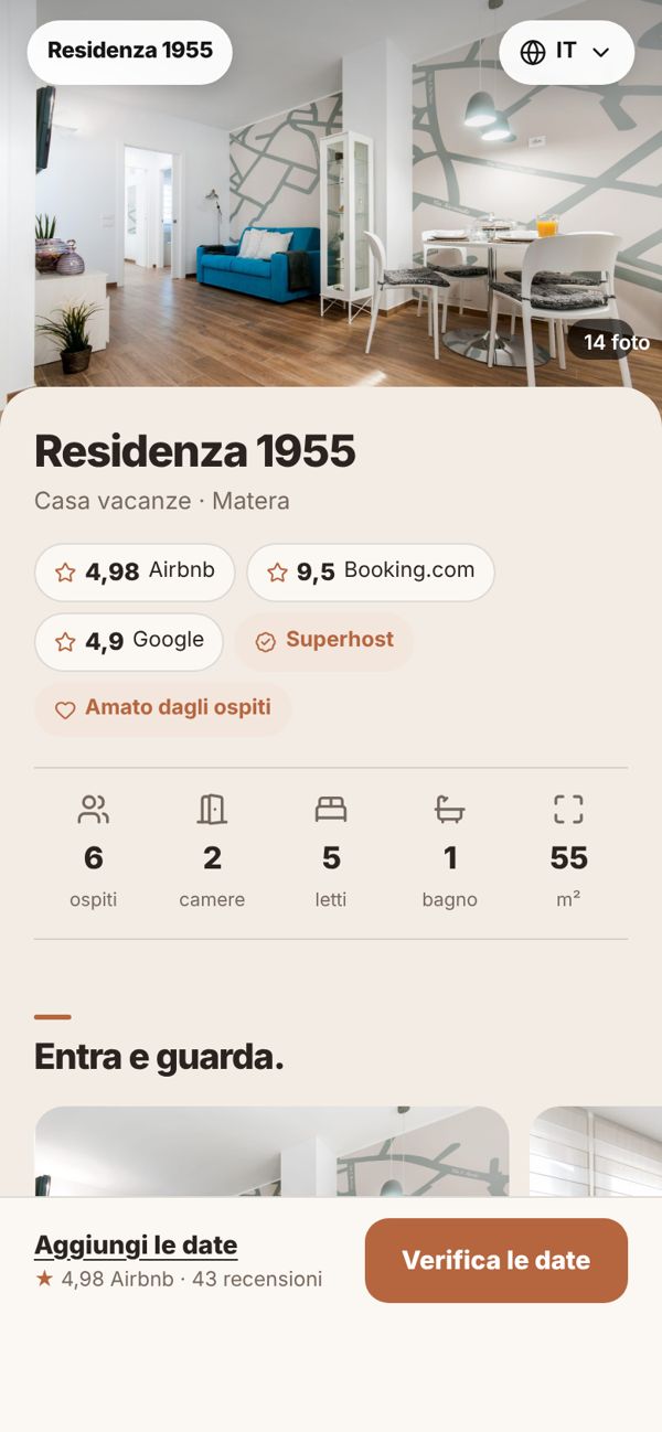 Il sito di Residenza 1955 visto da telefono